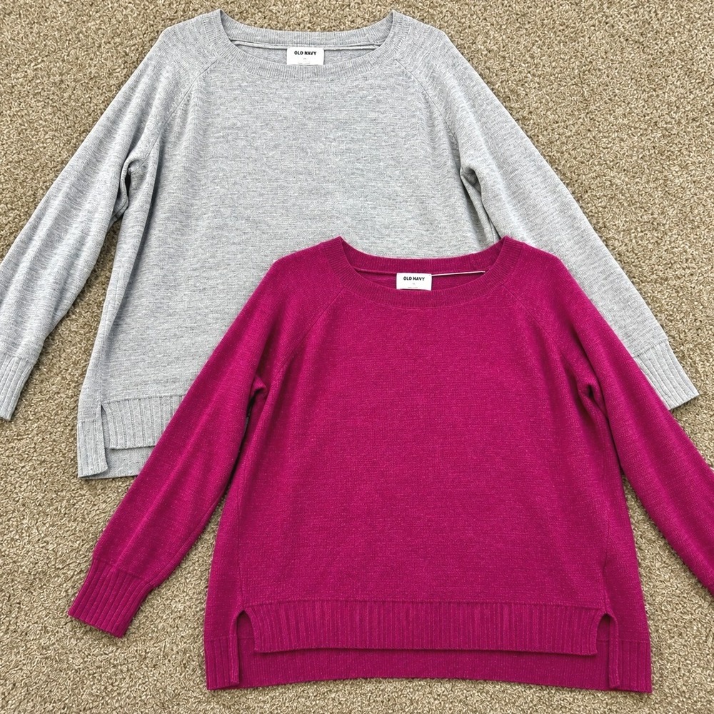 Old Navy Womens XL Sweater Lot Grey Pink Raglan Shaker Knit Layering Winter Fall